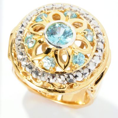 126-945 - Marcasite by Dallas Prince 2.03ctw Blue Zircon & Marcasite Flower Ring