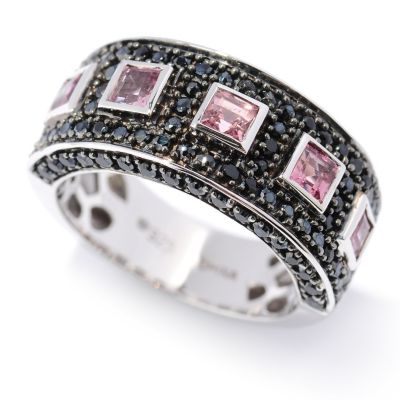 126-949 - Gem Treasures 1.77ctw Pink Tourmaline & Black Spinel Pave Band Ring