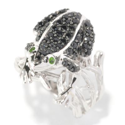 SS BLK SPINEL FROG RING CHROME EYES