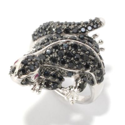 126-951 - Gem Treasures Sterling Silver 2.60ctw Black Spinel & Ruby Lizard Ring