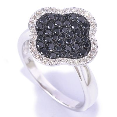 126-956 - EFFY 14K White Gold 0.55ctw Black & White Diamond Flower Shape Ring