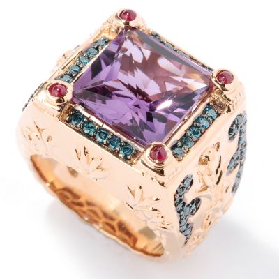 SS/RV Amethyst, Blue Diamond & Ruby Ring