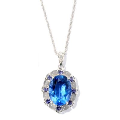 SS COLOR CHANGE FLOURITE OVAL PENDANT W/ GREY MOONSTONE & IOLITE