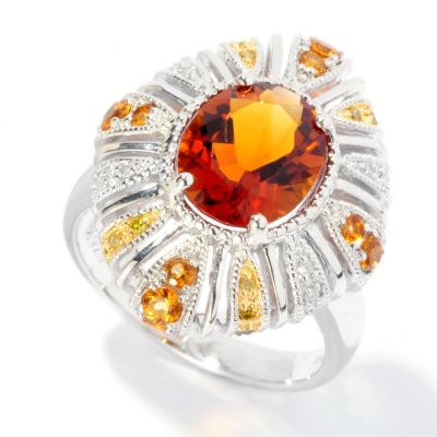 SS MADEIRA CITRINE RING W/ CITRINE & DIAMOND ACCENTS