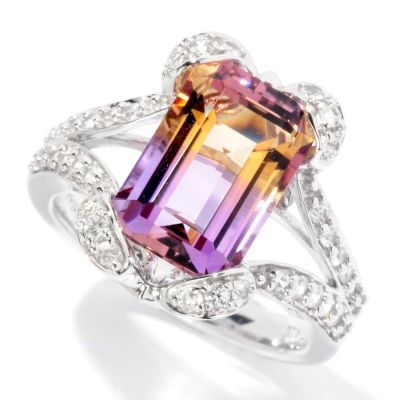 SS AMETRINE RING W/ WHITE SAPP ACCENTS