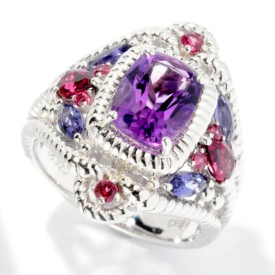 126-990 - Gem Insider Sterling Silver 2.48ctw Cushion Cut Amethyst, Garnet & Iolite Ring 