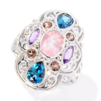 126-991 - Gem Insider Sterling Silver 2.79ctw Oval Rose Quartz & Gemstone Ring