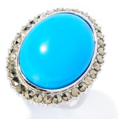 LARGE STABILIZED TURQUOISE OVAL WITH MARCASITE HALO RING
