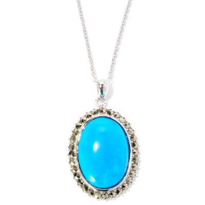 Oval STABILIZED TURQUOISE AND MARCASITE HALO PENDANT