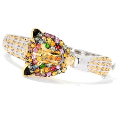 SS/PALL/18KGP BRAC MULTI SAPPHIRE & CHROME DIOPSIDE PANTHER HINGED BANGLE
