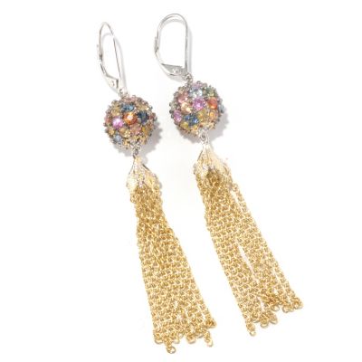 SS/PALL EAR MULTI-SAPPHIRE PAVE BEAD & CHAIN TASSLE
