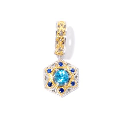 SS/PALL CHARM SWISS BLUE TOPAZ & BLUE SAPH STAR OF DAVID DROP