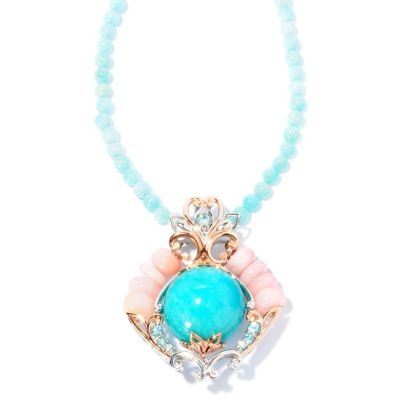 127-012 - Gems en Vogue II 20mm Amazonite, Opal & Zircon Enhancer Pendant w/ 18" Necklace