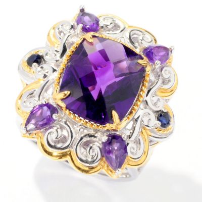 127-014 - Gems en Vogue II 5.28ctw Purple Amethyst & Sapphire Ring 