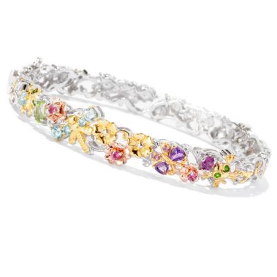 127-021 - Gems en Vogue II 1.31ctw Multi Gemstone Critter Hinged Bangle Bracelet