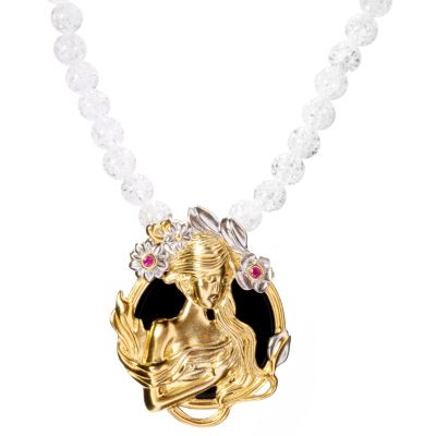 SS/PALL NECK "NEEDS NAME" MEDALLION ENHANCER w/ 20" CRACKLED QUARTZ STRAND