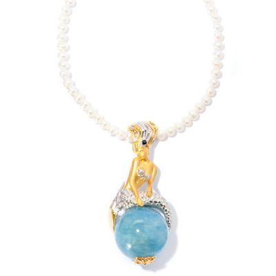 127-031 - Gems en Vogue II 20mm Aquamarine & Sapphire "Art Nouveau" Mermaid Pendant