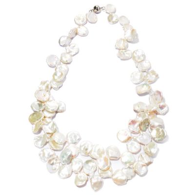 SS 22" 14-16mm WHITE KESHI NESTED NECKLACE w/MAGNETIC CLASP