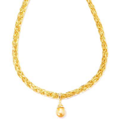 127-042 - 11mm Golden South Sea Cultured Pearl Enhancer Pendant w/ Metallic Cord