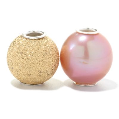 127-048 - Set of Two 12-13mm Pink Freshwater Cultured Pearl & Stardust Bead Charms
