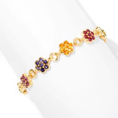 SS/P BRAC MULTI GEMSTONE FLOWER LINK