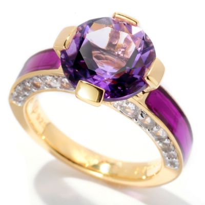 127-051 - Omar Torres 3.49ctw Amethyst, White Sapphire & Purple Enamel Ring 
