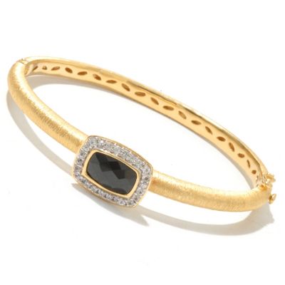 SS/18KV BRAC BLACK SPINEL & WHT SAPH HINGED BANGLE
