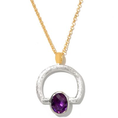 127-054 - Michelle Albala Two-tone 1.84ctw Amethyst Pendant w/ 20'' Chain