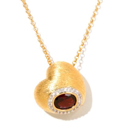 SS/18KV PEND BRAZILIAN GARNET & WHITE SAPH TEXTURED HEART w/ 20" CHAIN