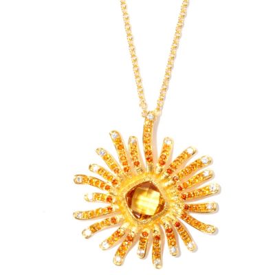 SS/18KV PEND GRADATED CITRINE & WHT SAPH SUNBURST w/ 20" CHAIN