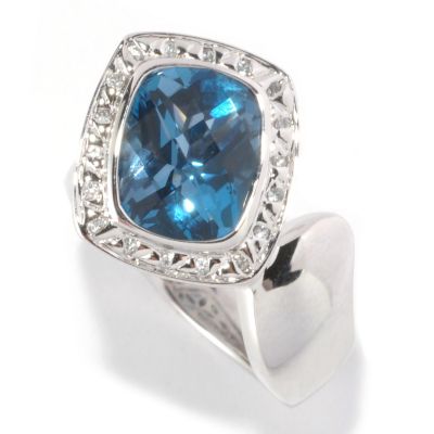 SS/P RING LONDON BLUE TOPAZ & WHT SAPH