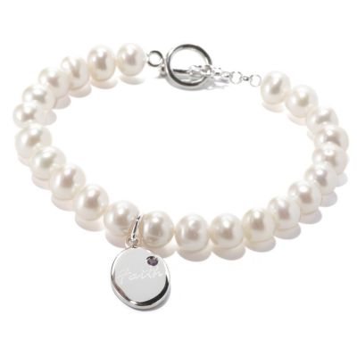 SS 7.5" WHTIE FWP & GEMSTONE BRACELET W/INSPIRATIONAL WORD CHARM