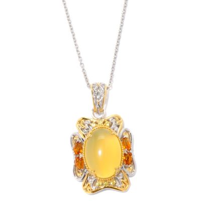 127-075 - Gems en Vogue II 18 x 13mm Yellow Opal, Citrine & Sapphire Pendant w/ Chain 