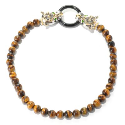 SS/PALL NECK TIGER'S EYE & MULTI GEMSTONE PANTHER CLASP