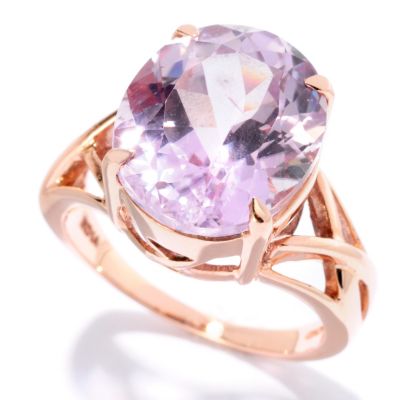 14K LARGE KUNZITE AND WHITE ZIRCON RING