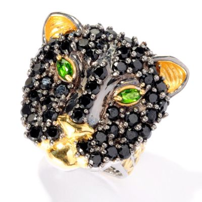 127-086 - Gems en Vogue II 4.08ctw Black Spinel & Chrome Diopside Panther Ring 