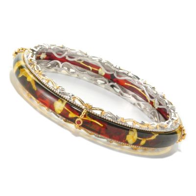 SS/PALL BRAC CARVED AMBER INTAGLIO SLIP-ON BANGLE