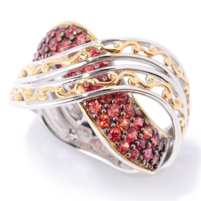 SS/PALL RING PAVE ORANGE SAPPHIRE WAVE BAND