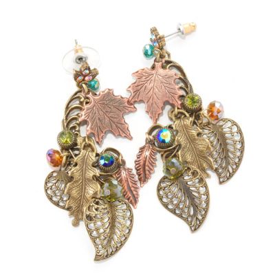 GOLDTONE AUTUMN LEAVES CRYSTAL EARRINGS