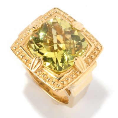 127-112 - Dallas Prince Designs 10.11ctw Yellow Oro Verde & Blue Zircon Large Square Ring