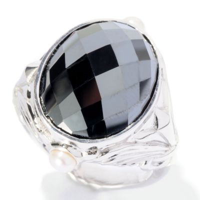 127-117 - Dallas Prince Designs Sterling Silver 17 x 13mm Oval Black Hematite & Gemstone Ring