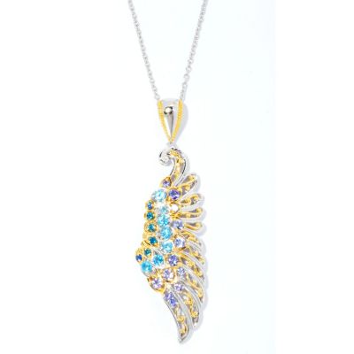 SS/PALL PEND MULTI GEMSTONE ANGEL WING ENHANCER w/ 18" CHAIN