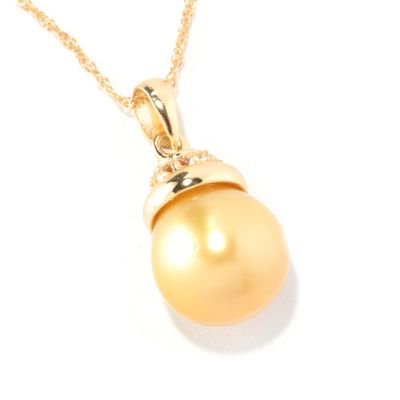 SS/YP 11mm GOLDEN SOUTH SEA & WHITE TOPAZ PENDANT w/CHAIN