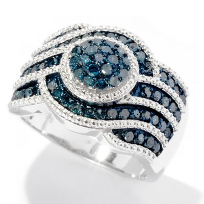 127-137 - Diamond Treasures Sterling Silver 1.10ctw Blue Diamond Curve Ring