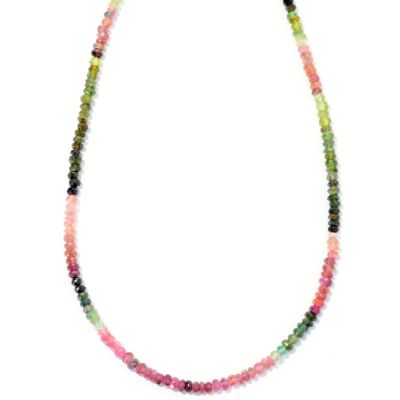 127-139 - Gem Insider Sterling Silver 24'' Multi Color Tourmaline Bead Necklace