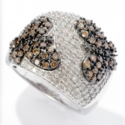 SS 1.60CTW CHAMPAGNE DIAMOND BUTTERFLY RING W/ WHITE AND BLACK DIAMODNS