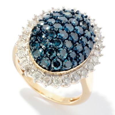 14K YG 3.00CTW OVAL BLUE DIAMOND RING W/ WHITE DIAMONDS