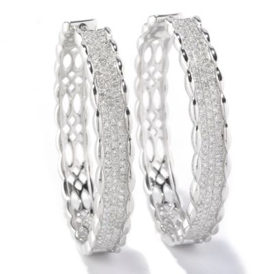 127-155 - Diamond Treasures Sterling Silver 1.01ctw Diamond Twisted Edge Hoop Earrings