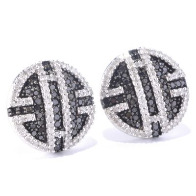 SS 1.00CTW BLACK & WHITE DIAMOND ROUND EARRINGS