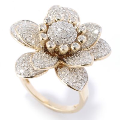 14K YG 1.75 CTW WHITE DIAMOND FLOWER RING